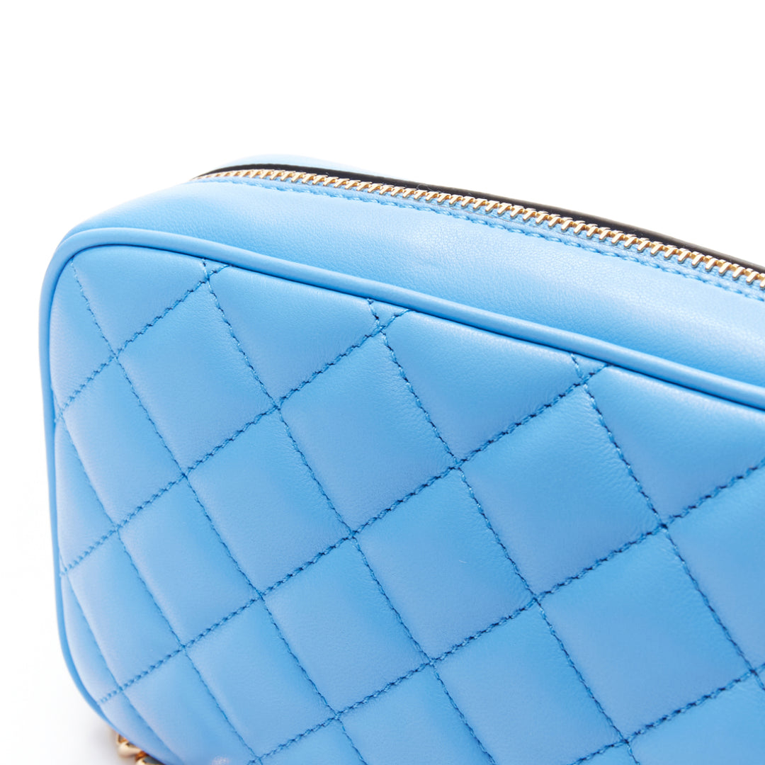 VERSACE blue lambskin leather quilted gold Medusa chain crossbody bag Small