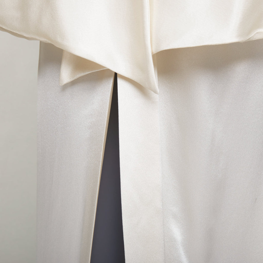 SAINT LAURENT 2022 Runway Bridal ivory silk satin draped empire gown FR34 XS