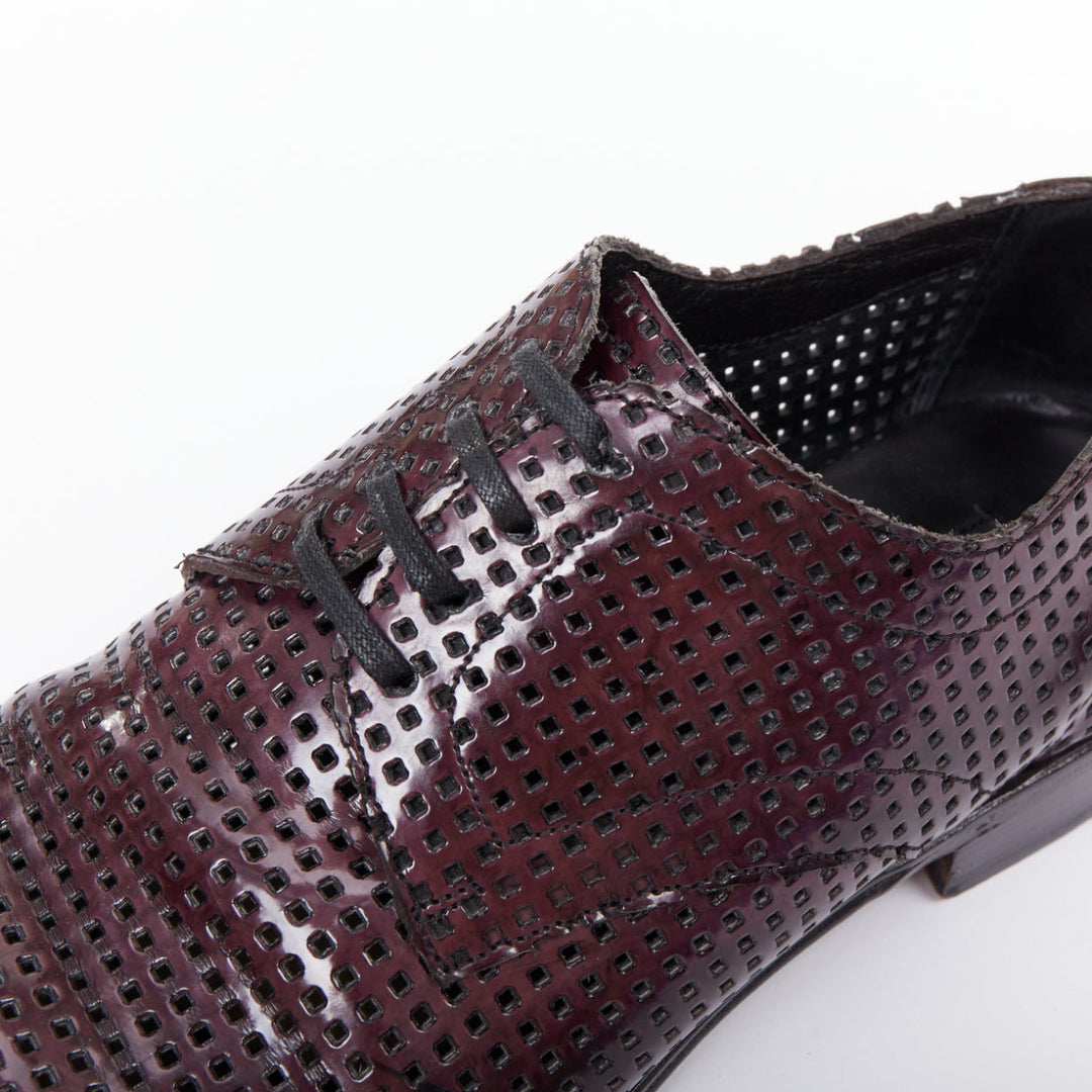 DOLCE GABBANA dark burgundy patent perforated square lace up brogues UK6 EU40