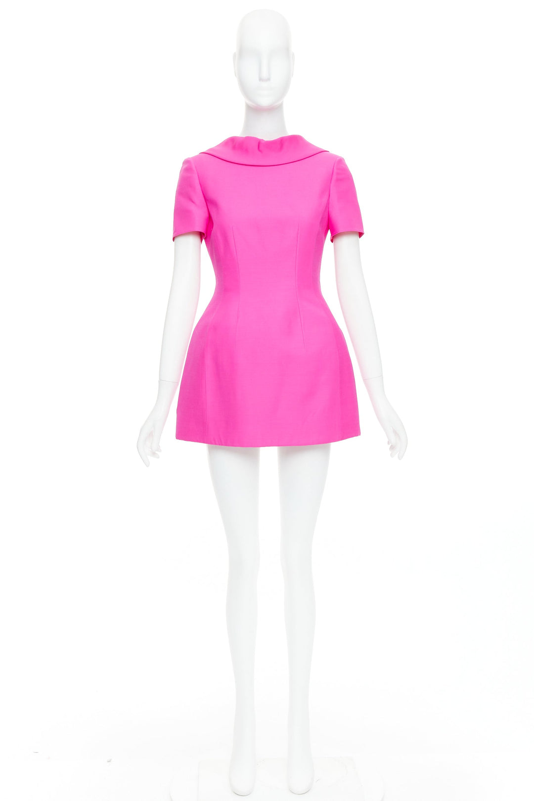 VALENTINO PPink 2022 pink virgin wool silk dipped bow back mini dress IT38 XS