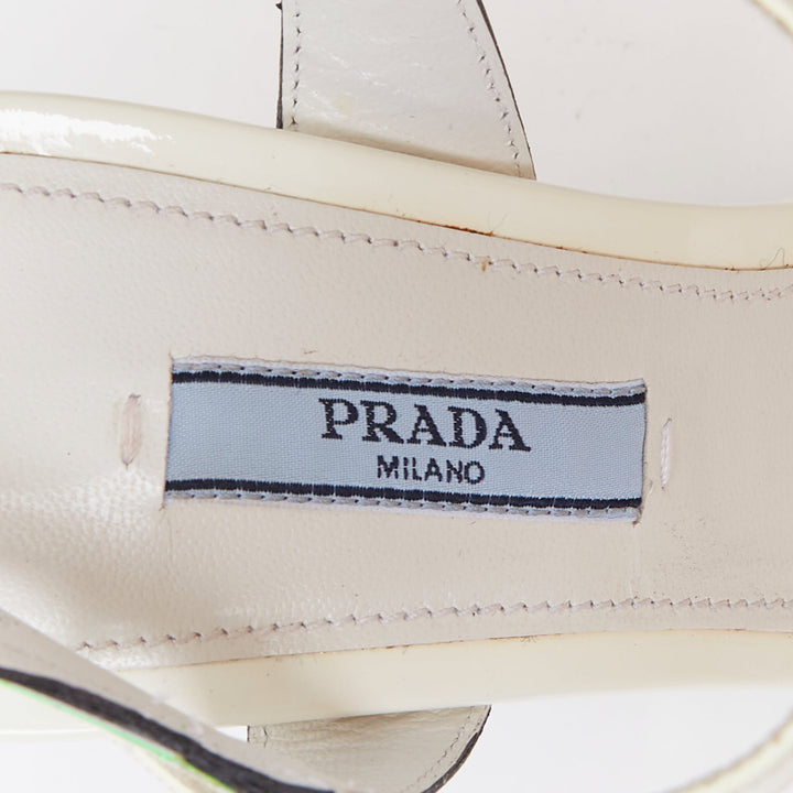rare PRADA 2018 Flame Wedge white neon green patent Fire heel sandal EU37
