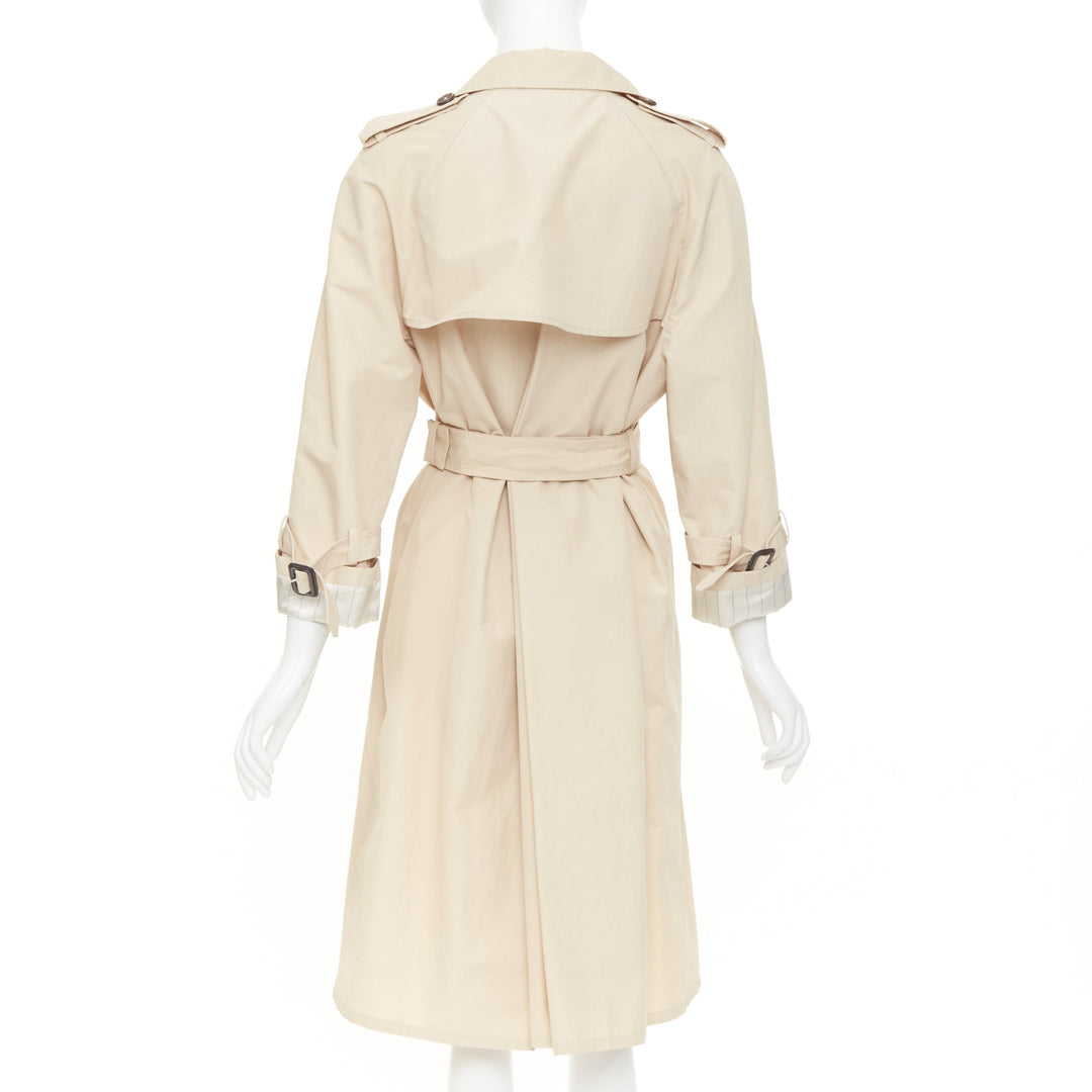 PRADA 2019 beige cotton pinstriped lined raglan sleeves trench coat IT36 XXS