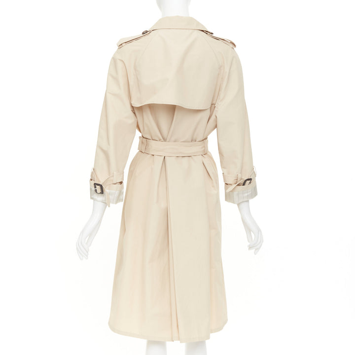 PRADA 2019 beige cotton pinstriped lined raglan sleeves trench coat IT36 XXS