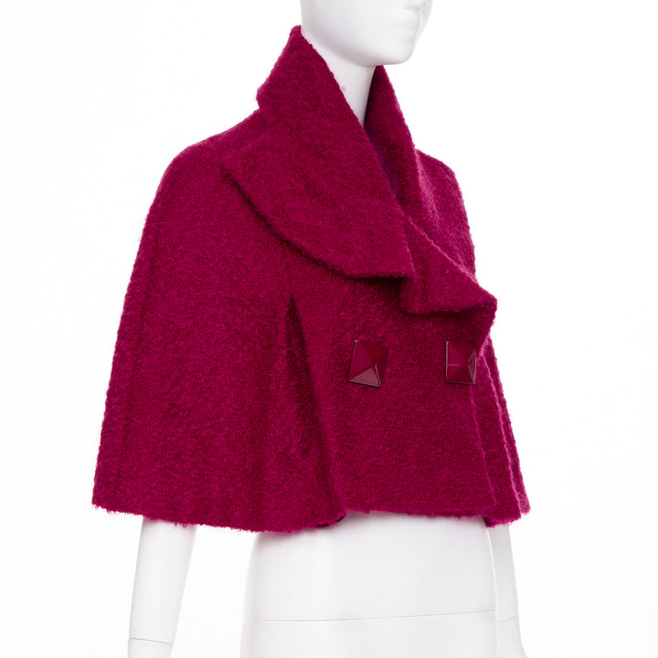 JOHN GALLIANO Vintage pink mohair blend shearling pyramid button cape jacket M