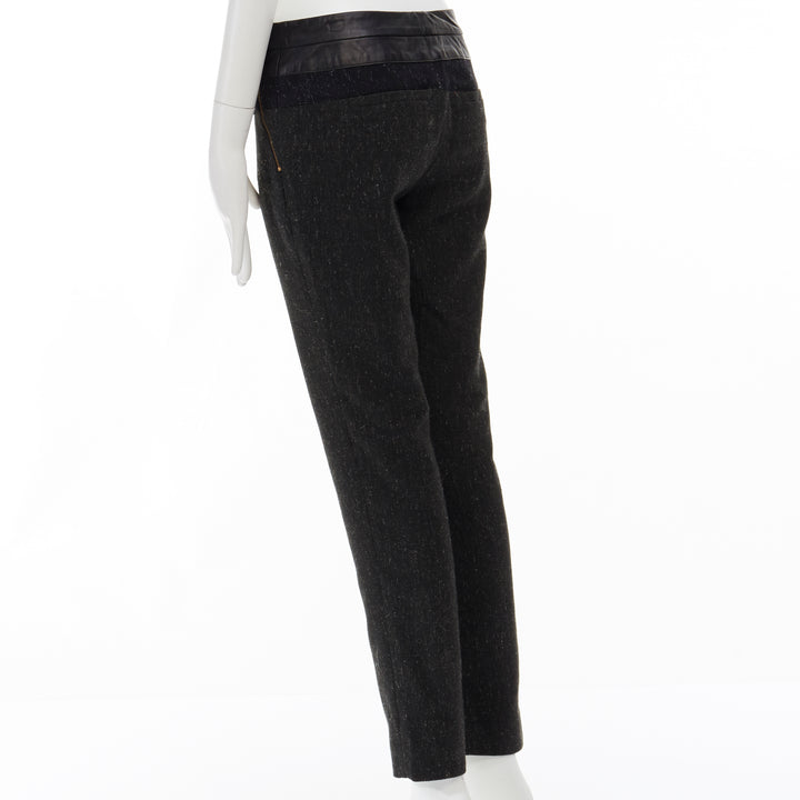 ALC leather waist navy grey wool tweed colorblocked slim fit pants