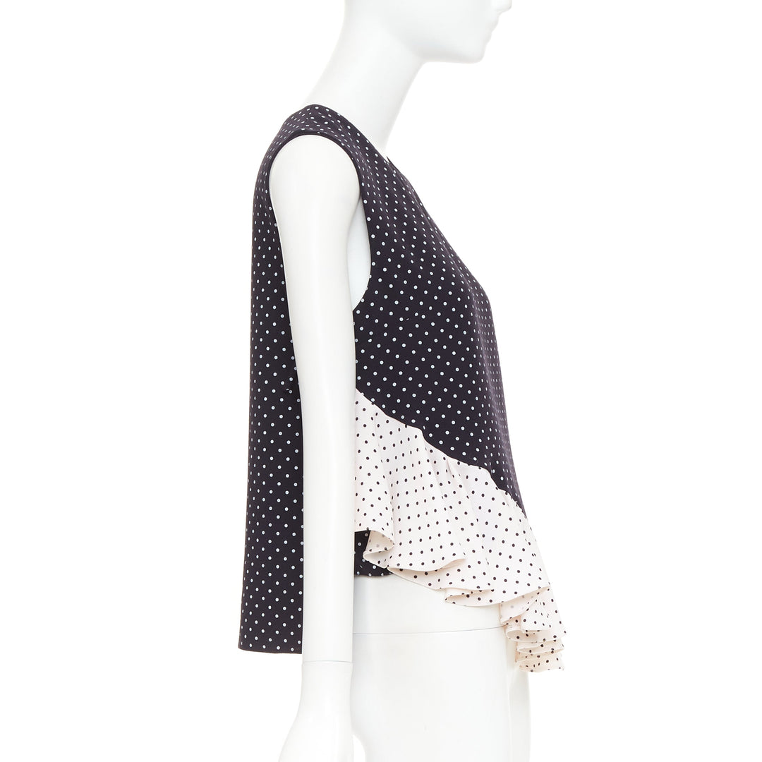JW ANDERSON navy cream polka dot peplum ruffle asymmetric top UK12 L