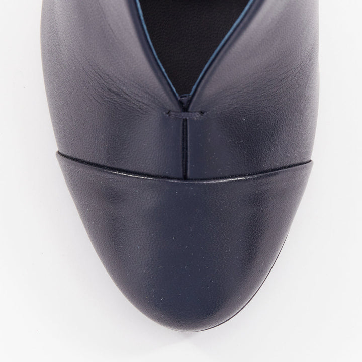 VICTORIA BECKHAM Pin dark navy blue smooth leather silver nail heel pumps EU38