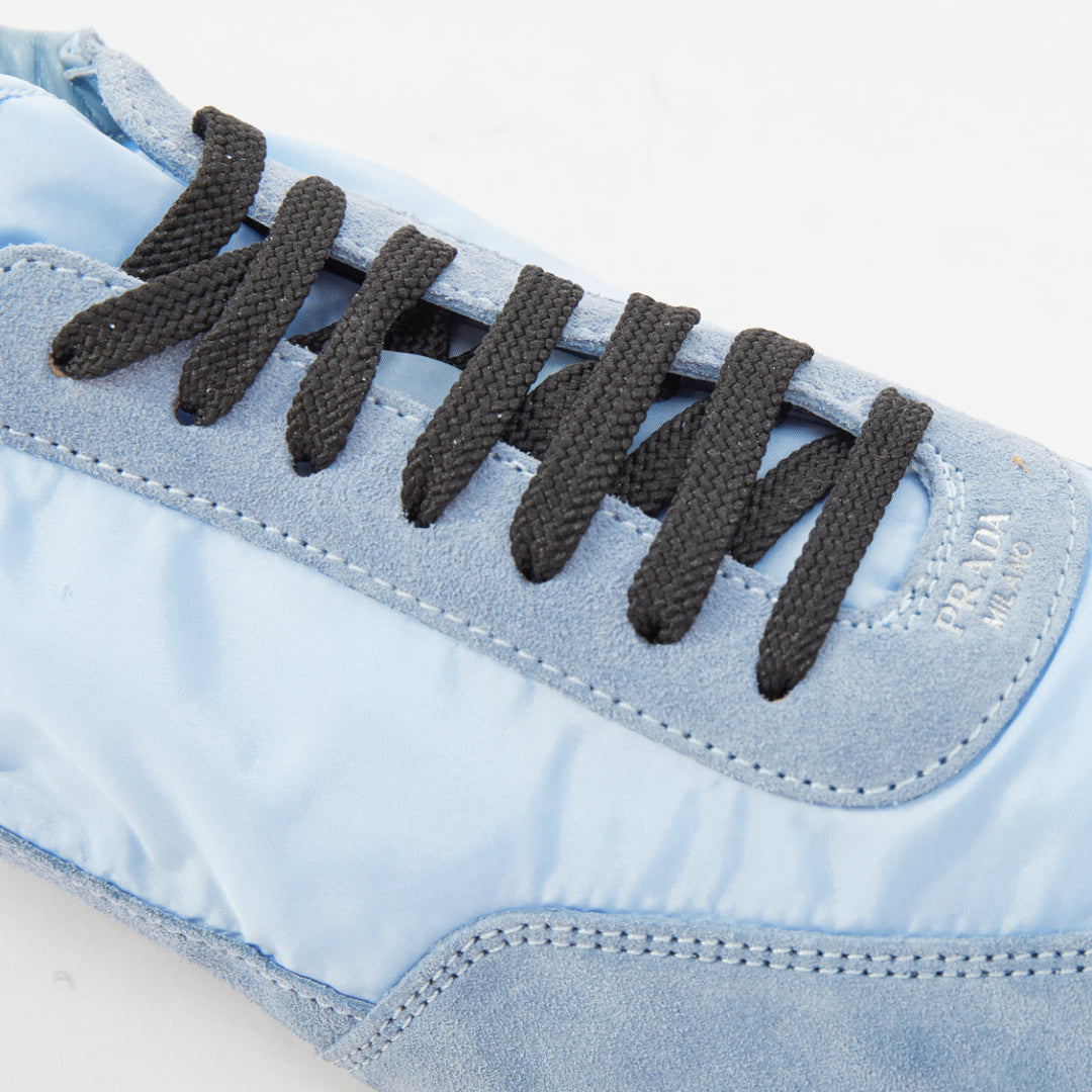 PRADA Collapse ReNylon light blue suede elasticized lowtop sneakers EU41 US8