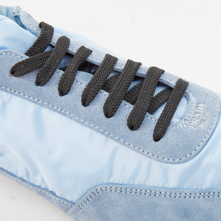 PRADA Collapse ReNylon light blue suede elasticized lowtop sneakers EU41 US8