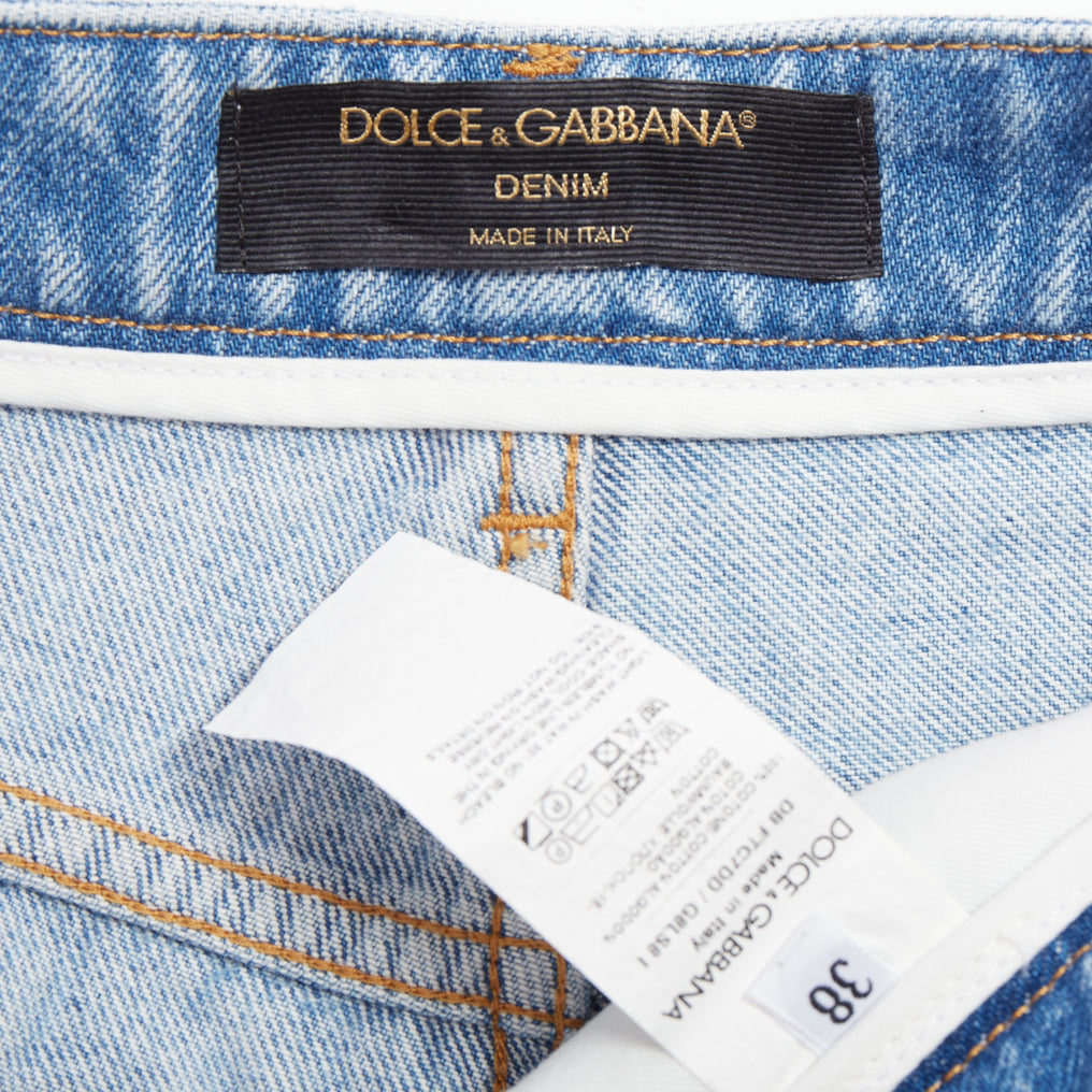 DOLCE GABBANA washed blue logo tag cut off high rise shorts IT38 XS