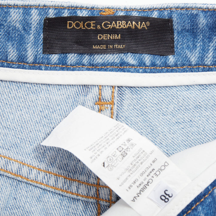 DOLCE GABBANA washed blue logo tag cut off high rise shorts IT38 XS