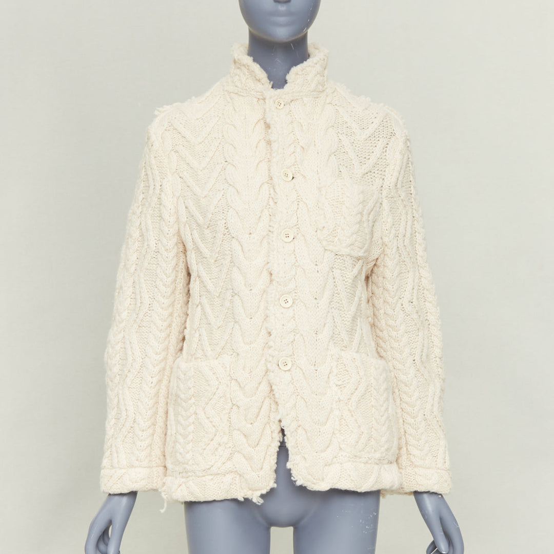 JUNYA WATANABE MAN 2003 cream frayed edge wool cable knit tailored jacket M