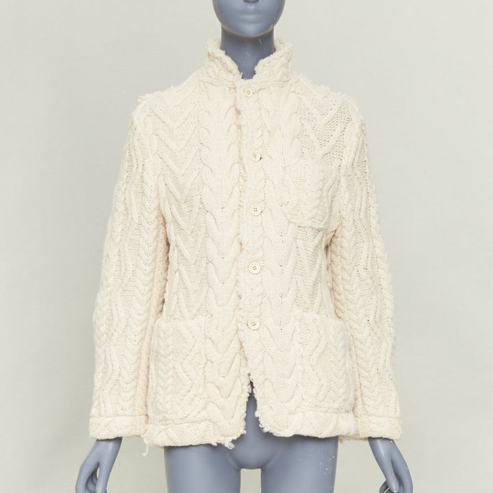JUNYA WATANABE MAN 2003 cream frayed edge wool cable knit tailored jacket M