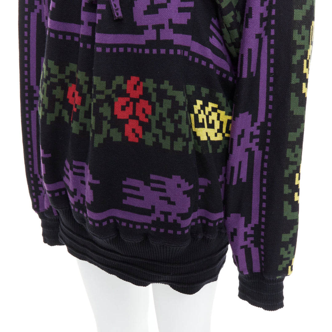 rare BERNHARD WILLHELM Vintage multicolor pixel print drawstring neck sweater L