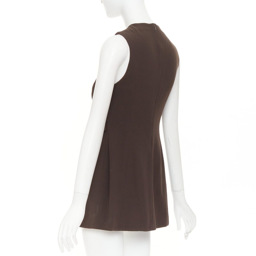 GIORGIO ARMANI Vintage brown wool longline cutout crossover vest top IT42 M