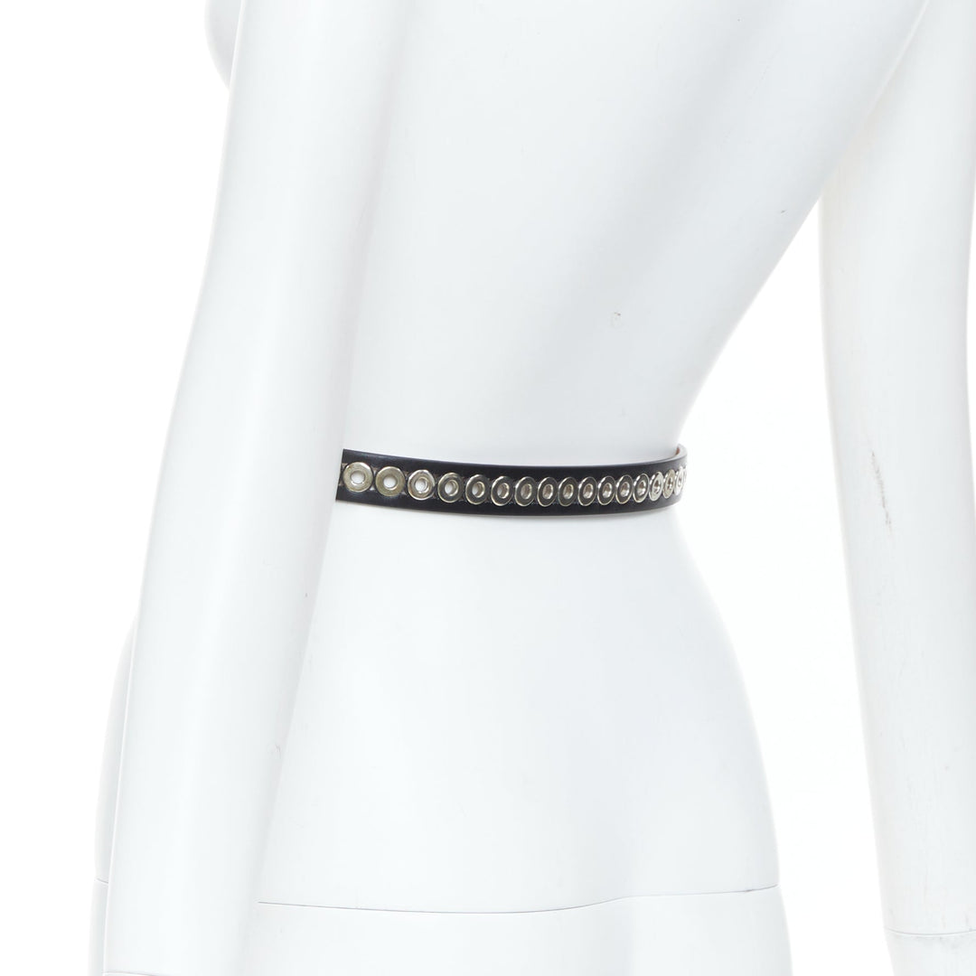 ALAIA Ovale black studded smooth calfskin leather waist belt grommet 65cm