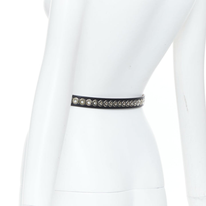 ALAIA Ovale black studded smooth calfskin leather waist belt grommet 65cm