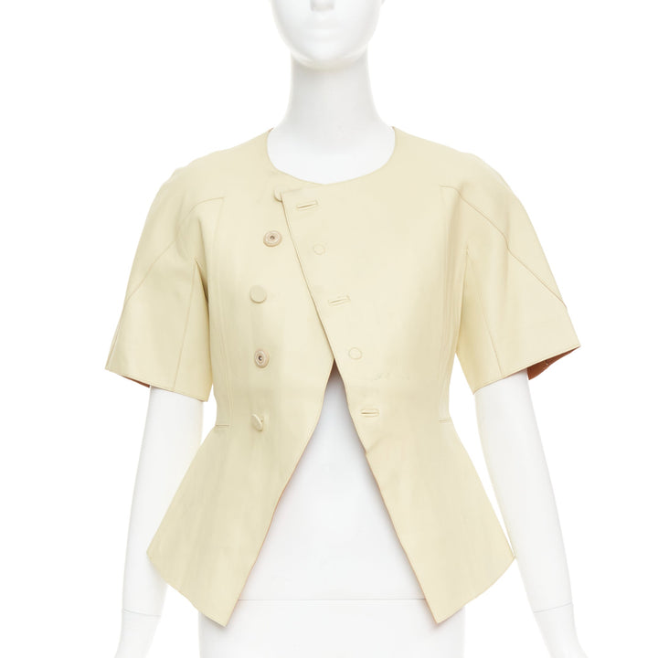 MARNI buttery yellow lamb leather round sleeve peplum asymmetric jacket IT38 XS