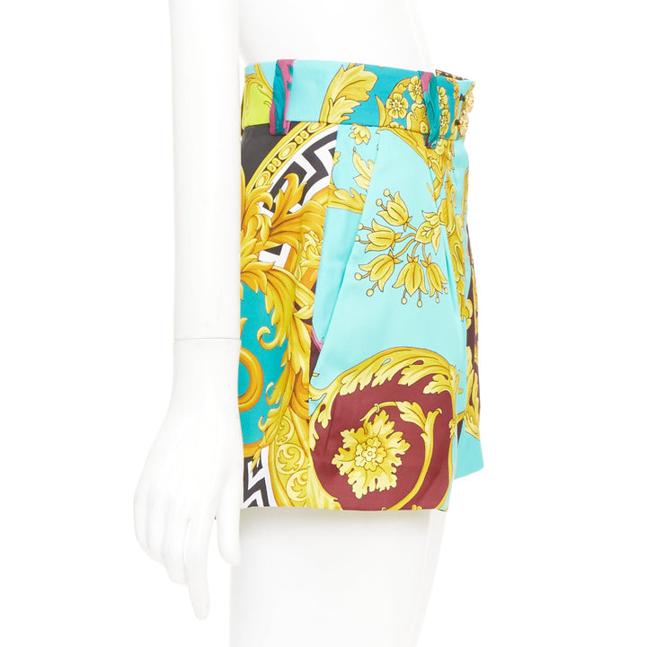 VERSACE cyan burgundy pink baroque print mixed printed high waist shorts IT38 XS