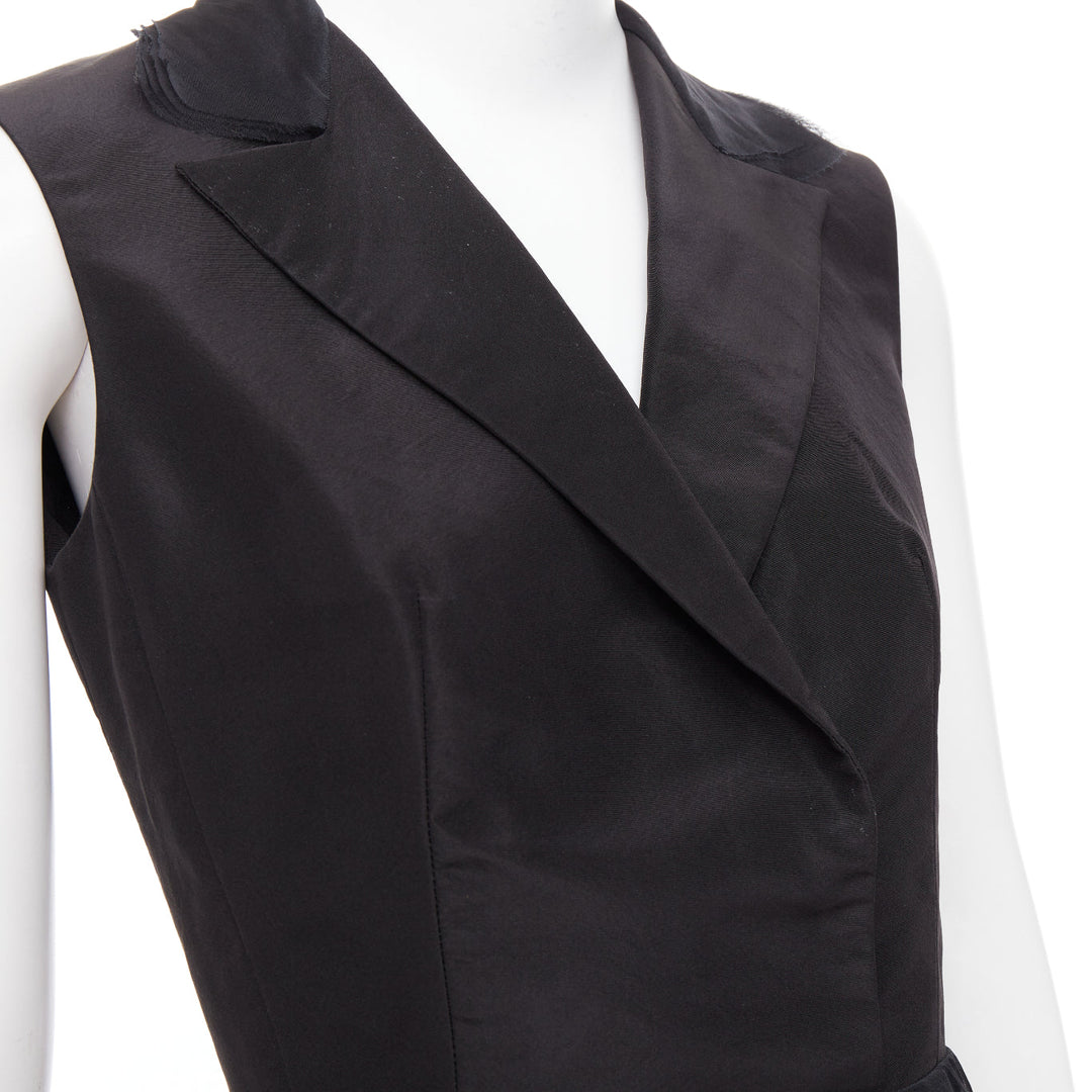 OSCAR DE LA RENTA R14 100% silk black peak collar tiered puff dress US4 S