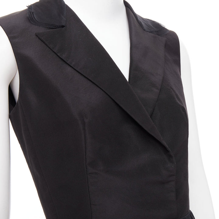 OSCAR DE LA RENTA R14 100% silk black peak collar tiered puff dress US4 S
