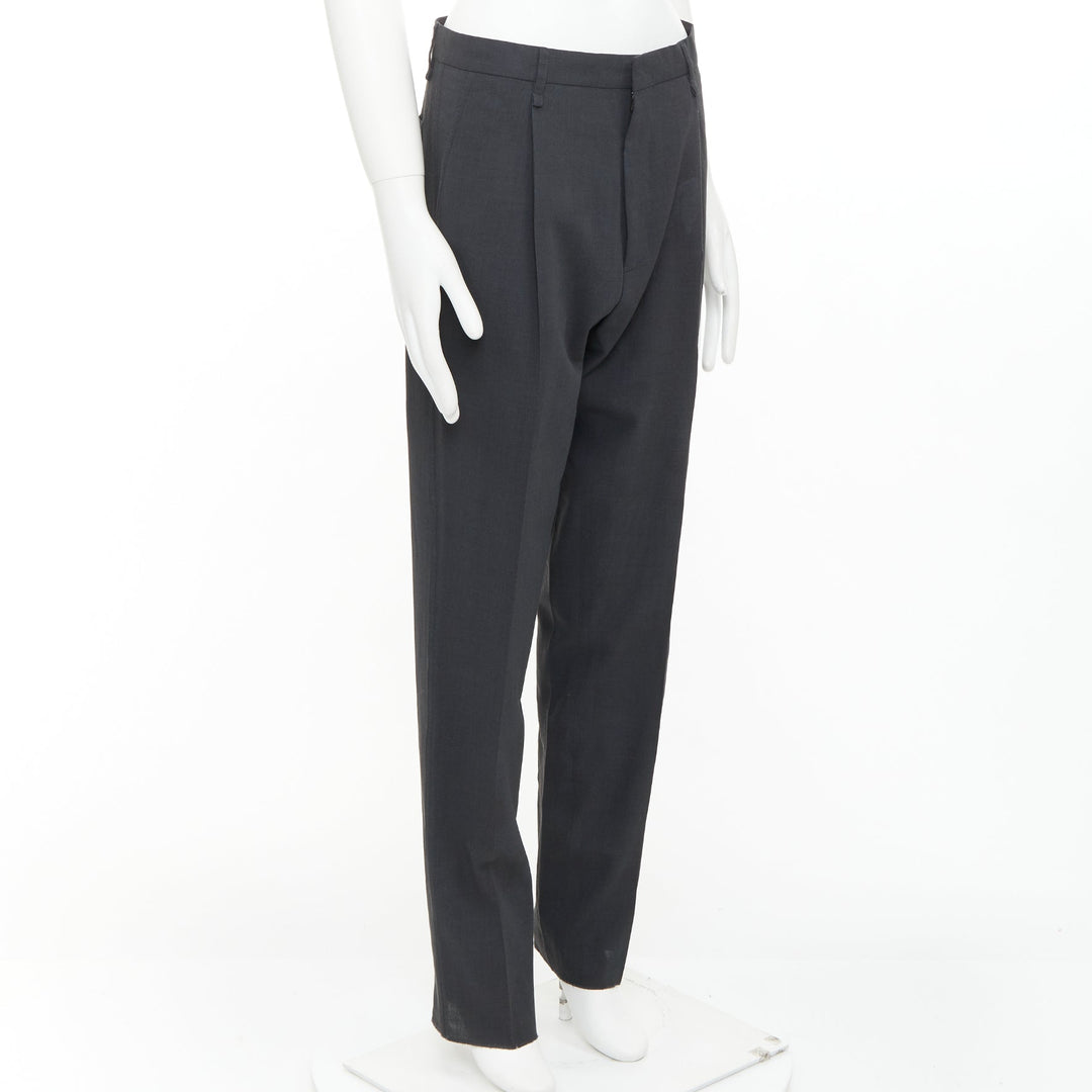 LANVIN grey viscose virgin wool pleated front drop crotch trousers FR44 XS