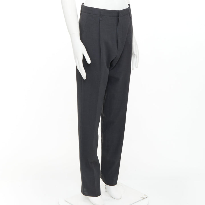 LANVIN grey viscose virgin wool pleated front drop crotch trousers FR44 XS