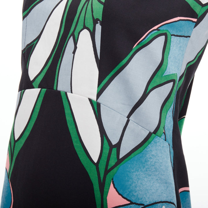 MARNI blue black cotton linen large flower print shift dress IT38 XS