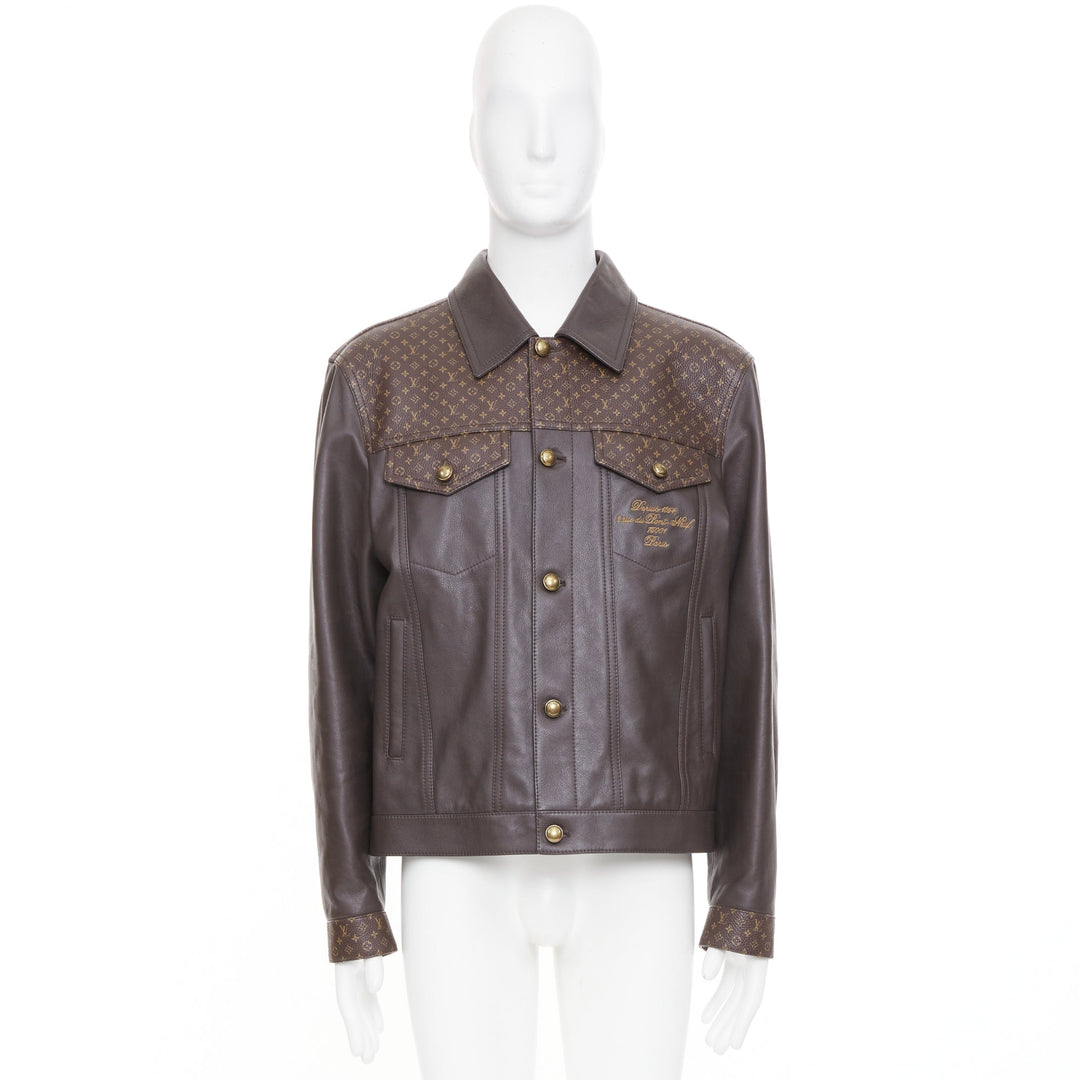 LOUIS VUITTON 2025 Runway Embellished Leather Trucker monogram jacket FR46 XS