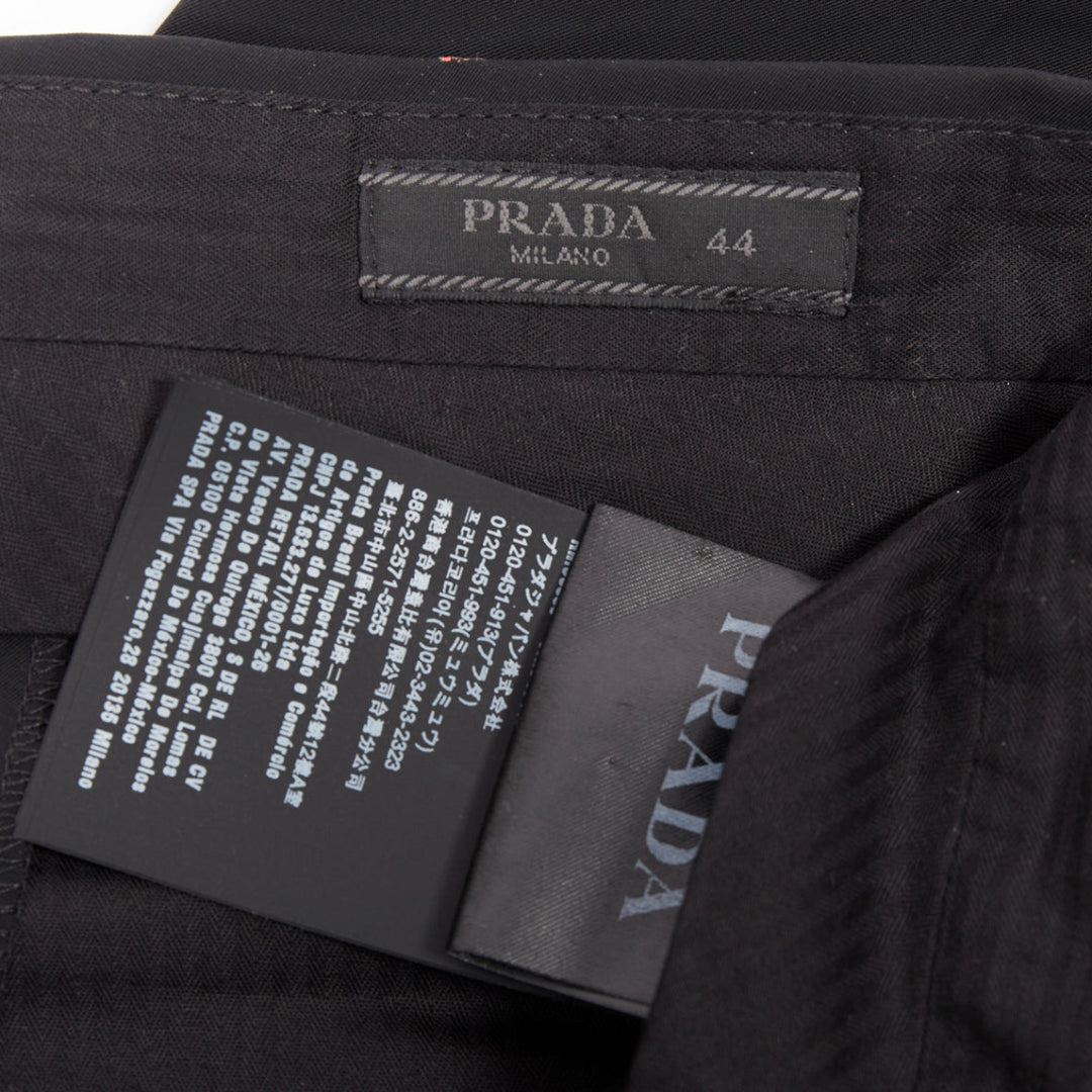 PRADA 2019 black shiny nylon mid waisted tapered dress cropped pants IT44 XS