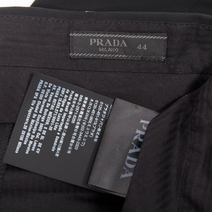 PRADA 2019 black shiny nylon mid waisted tapered dress cropped pants IT44 XS