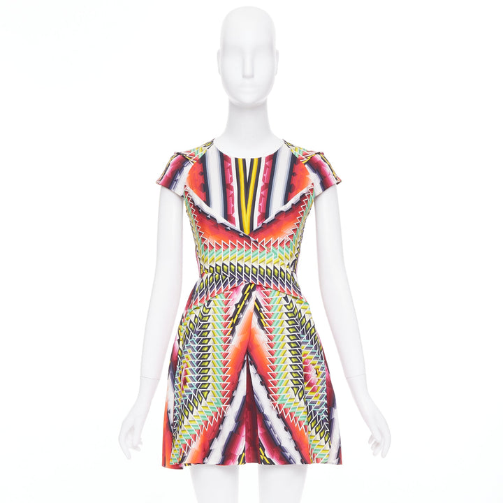 PETER PILOTTO Runway multicolor silk blend geometric digital print dress UK8 S