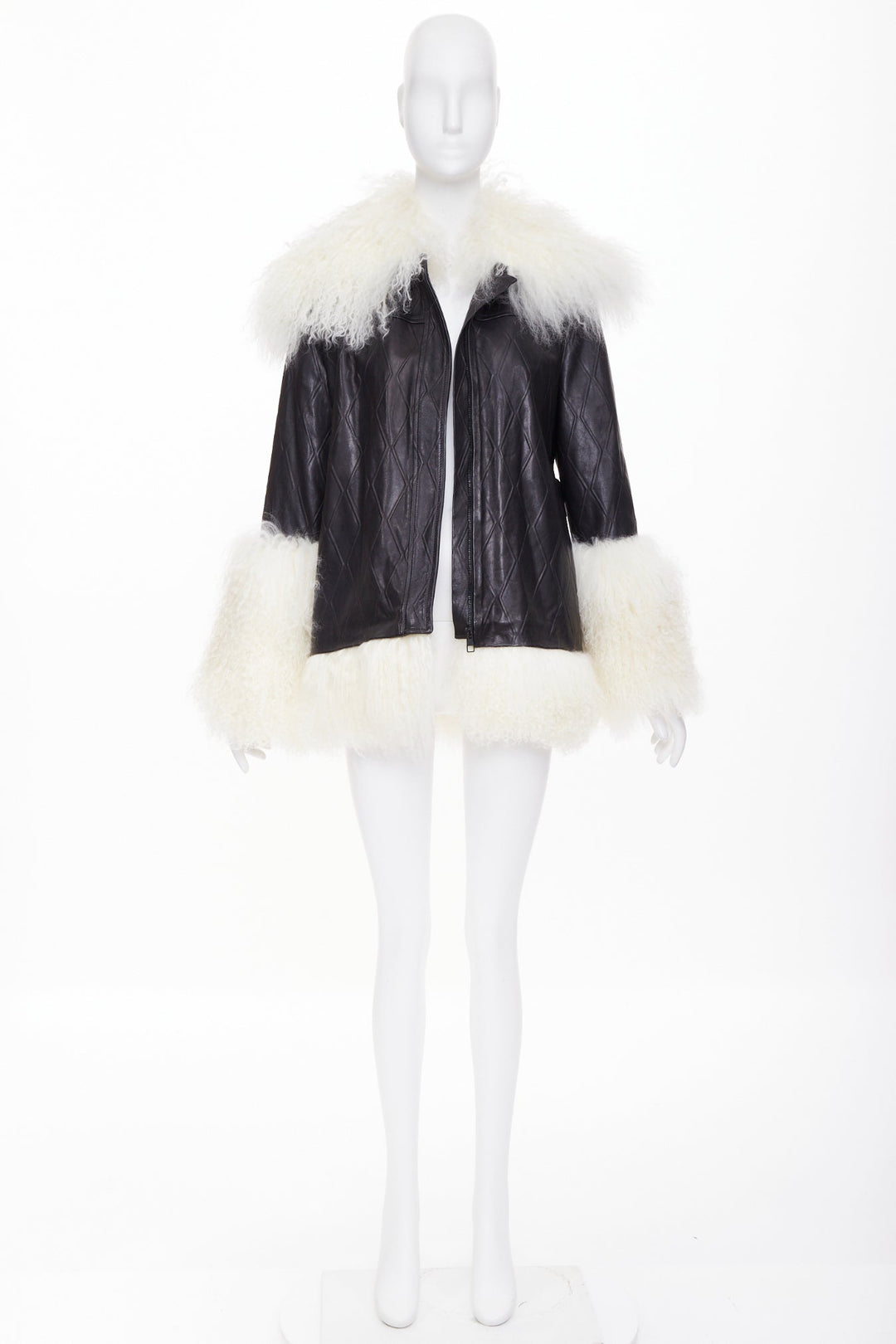 SKIIM PARIS Fran Mongolian diamond embossed lambskin black leather coat FR36 S