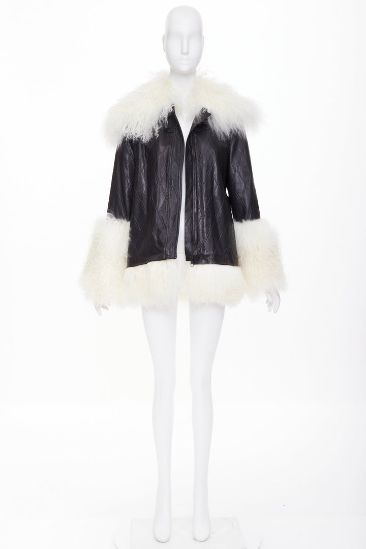 SKIIM PARIS Fran Mongolian diamond embossed lambskin black leather coat FR36 S
