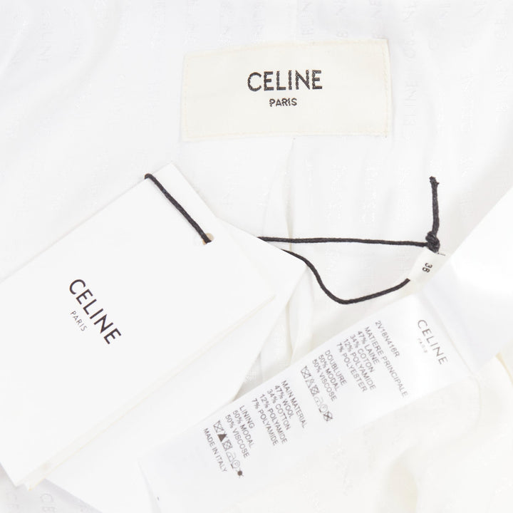 CELINE 2023 baby blue white wool cotton boucle tweed trim jacket FR36 S
