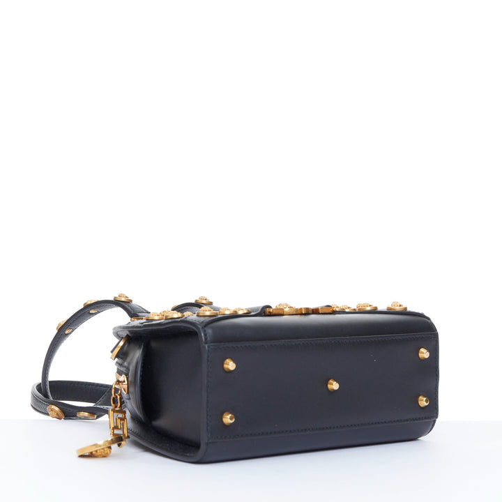 VERSACE 2018 Runway Tribute Medallion small black leather gold buckles bag