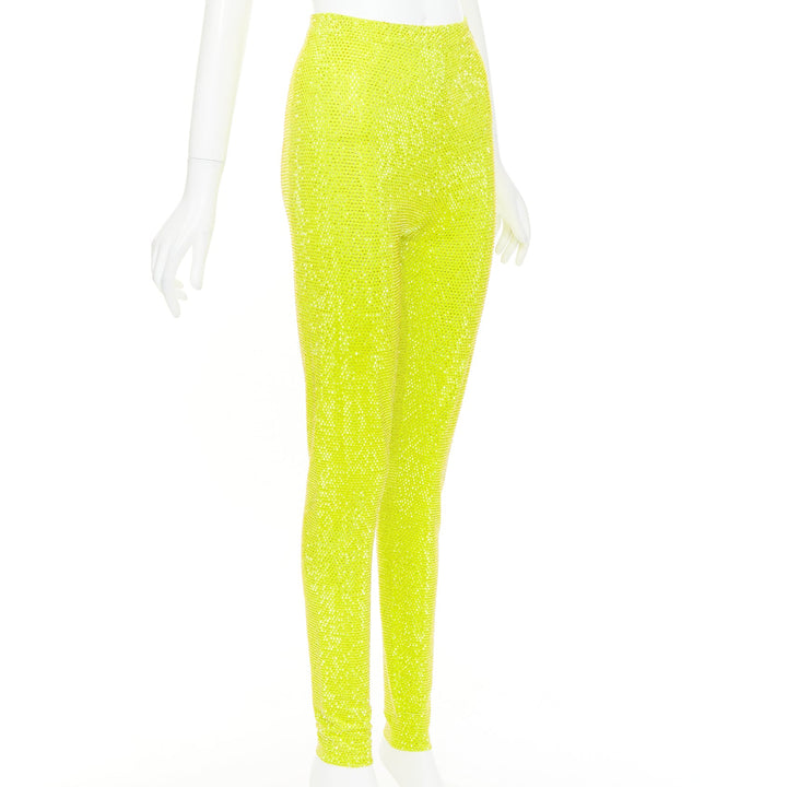ALEXANDRE VAUTHIER AW2023 neon yellow strass crystal embellished legging pants