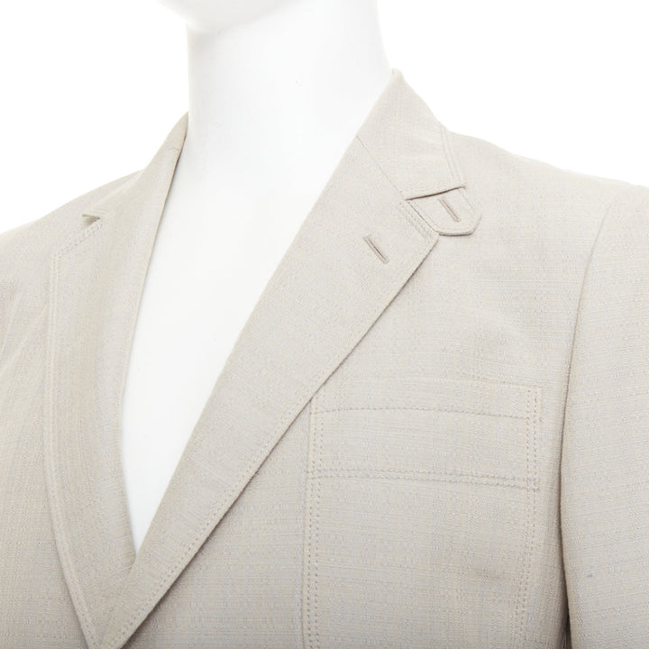 GUCCI Vintage stone cotton mohair single breasted pocket blazer jacket IT52 L