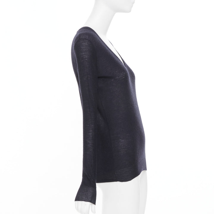 JOSEPH 100% cashmere black semi sheer knit long sleeve vneck casual sweater XS