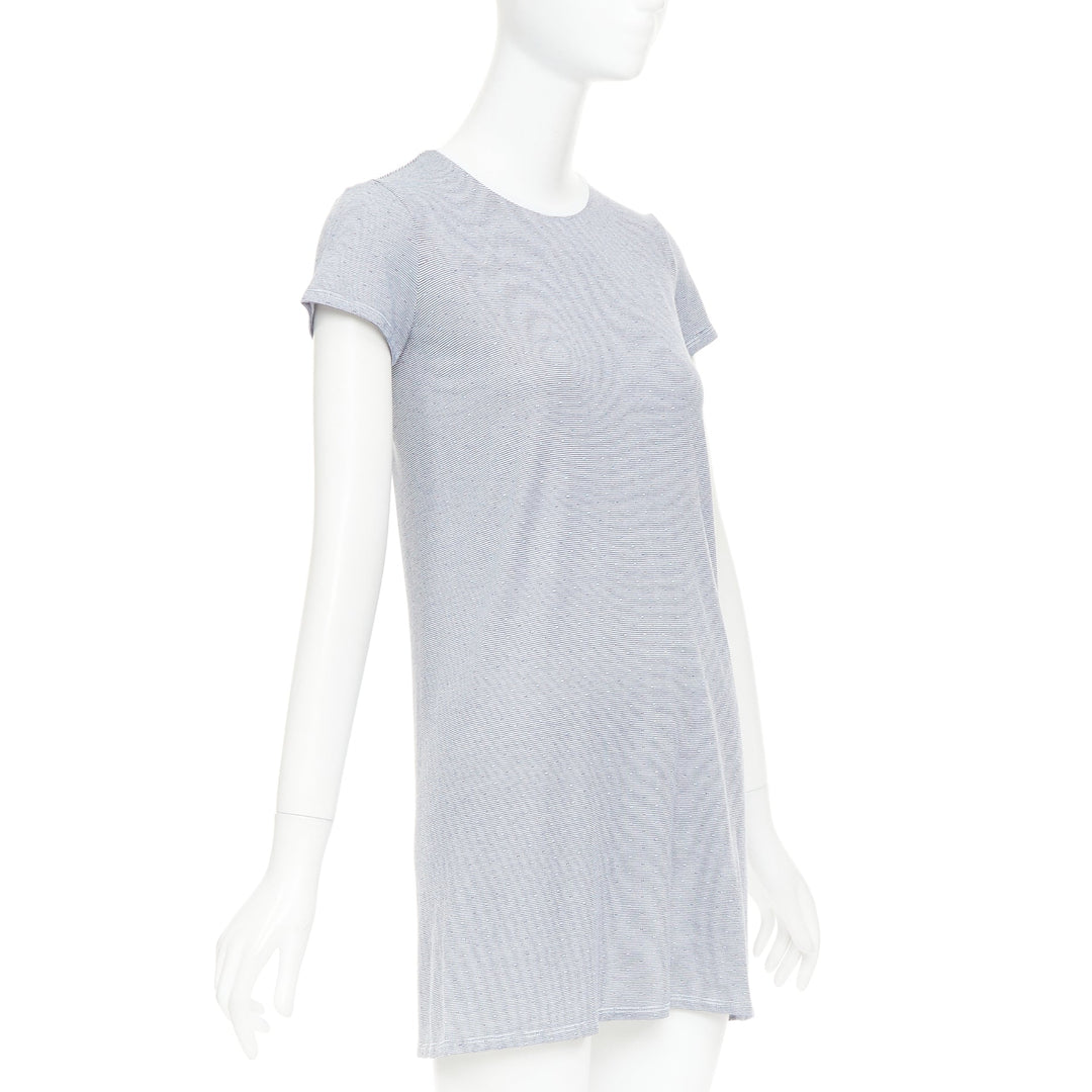 THE ROW navy off white striped jersey round neck cap sleeve tshirt dress XS