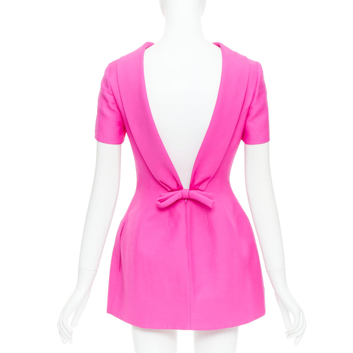VALENTINO PPink 2022 pink virgin wool silk dipped bow back mini dress IT38 XS