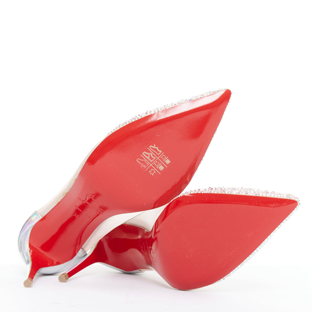 CHRISTIAN LOUBOUTIN Galavati Strass silver iridescent mesh crystal heels EU36.5