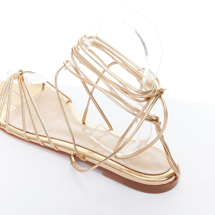 GIANVITO ROSSI Sylvie gold leather strappy flat gladiator sandals EU37.5