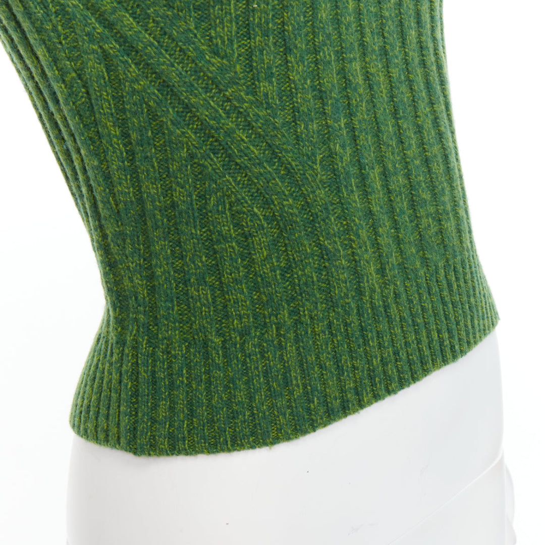 GANNI green recycled wool blend crystal button crew cropped vest XXS