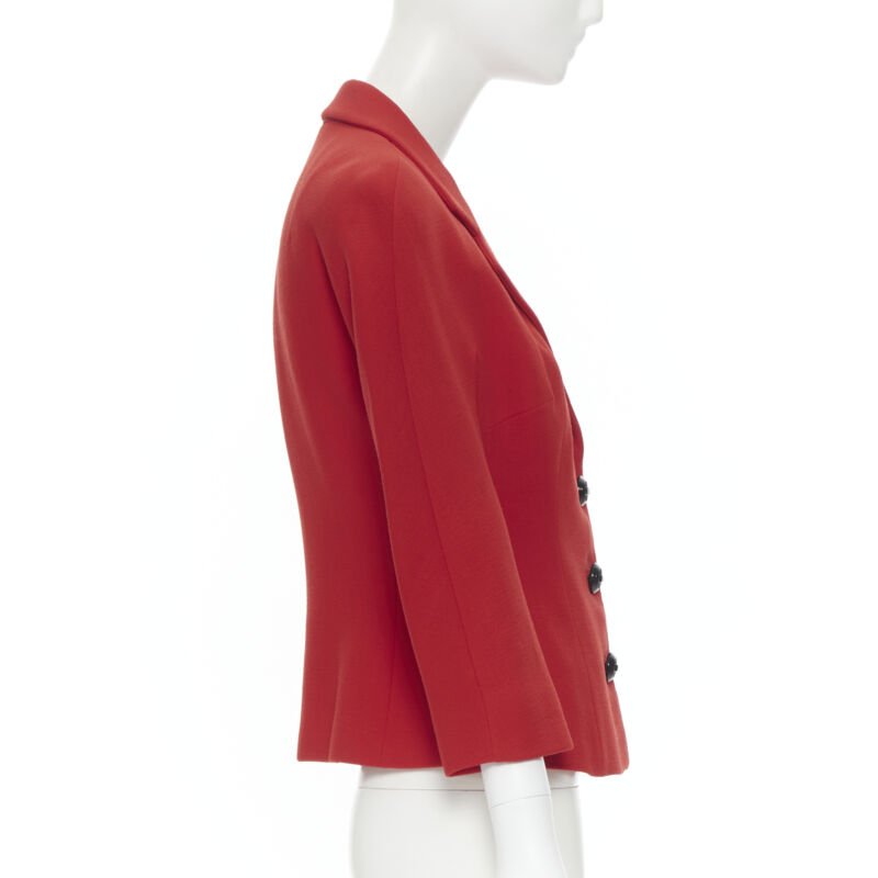 Female mannequin wearing Dolce Gabbana Red Wool Women Suit in Size IT42 | Available at JHROP