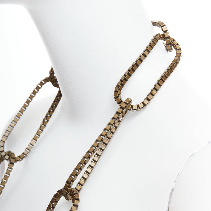 LANVIN bronze gold box loop chain chunky oversized necklace