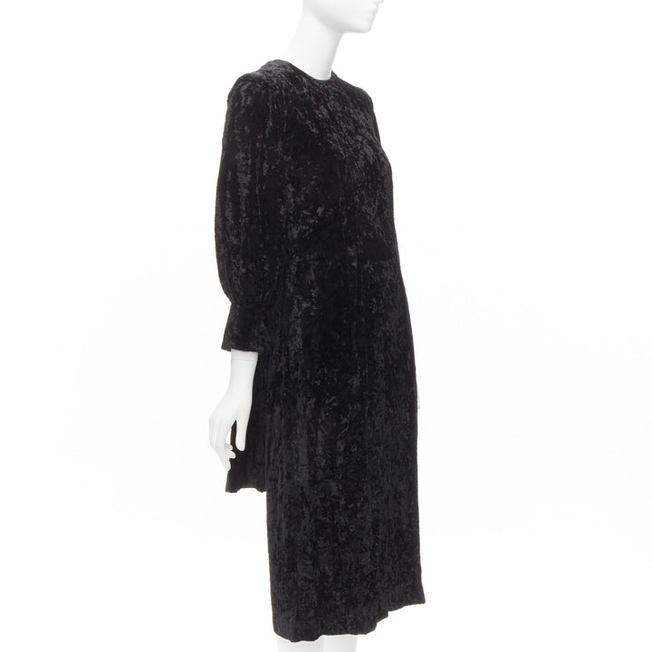 TOGA ARCHIVES PULLA black crushed velvet twill layered tie back zip dress FR36 S