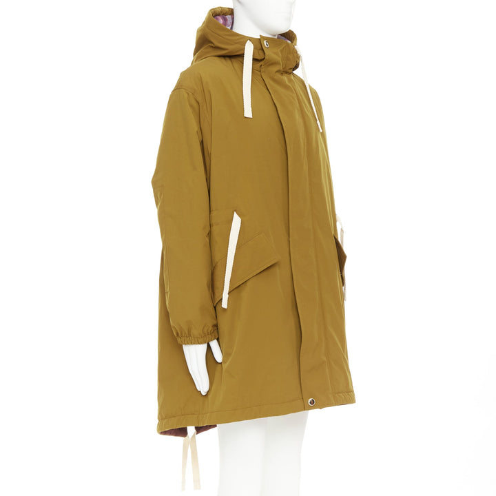 ACNE STUDIOS Oil Yellow Ozzy nylon drawstrings plaid hood fishtail parka FR48 M