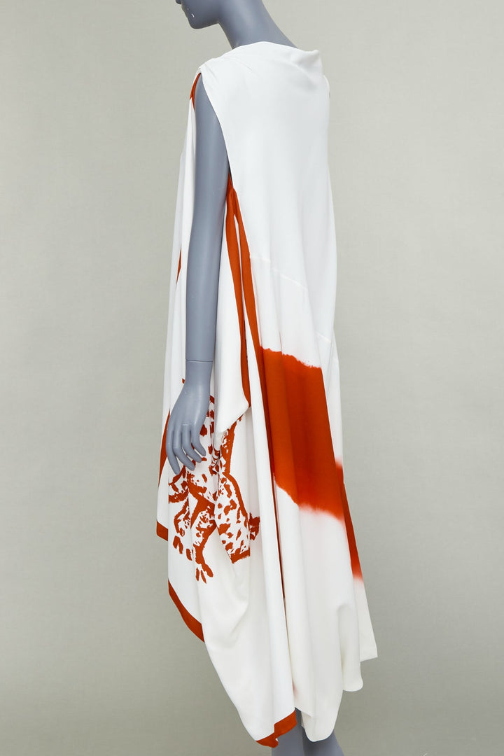 FERRAGAMO Maximilian Davis 2023 Runway red animalier print crepe draped dress S