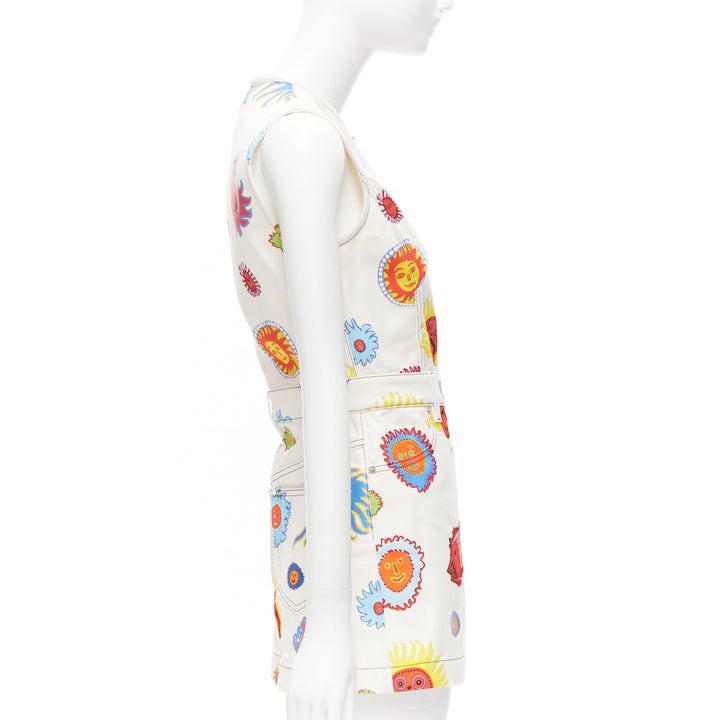 LOUIS VUITTON 2023 Yayoi Kusama Sun Faces white denim monogram zip dress FR34 XS